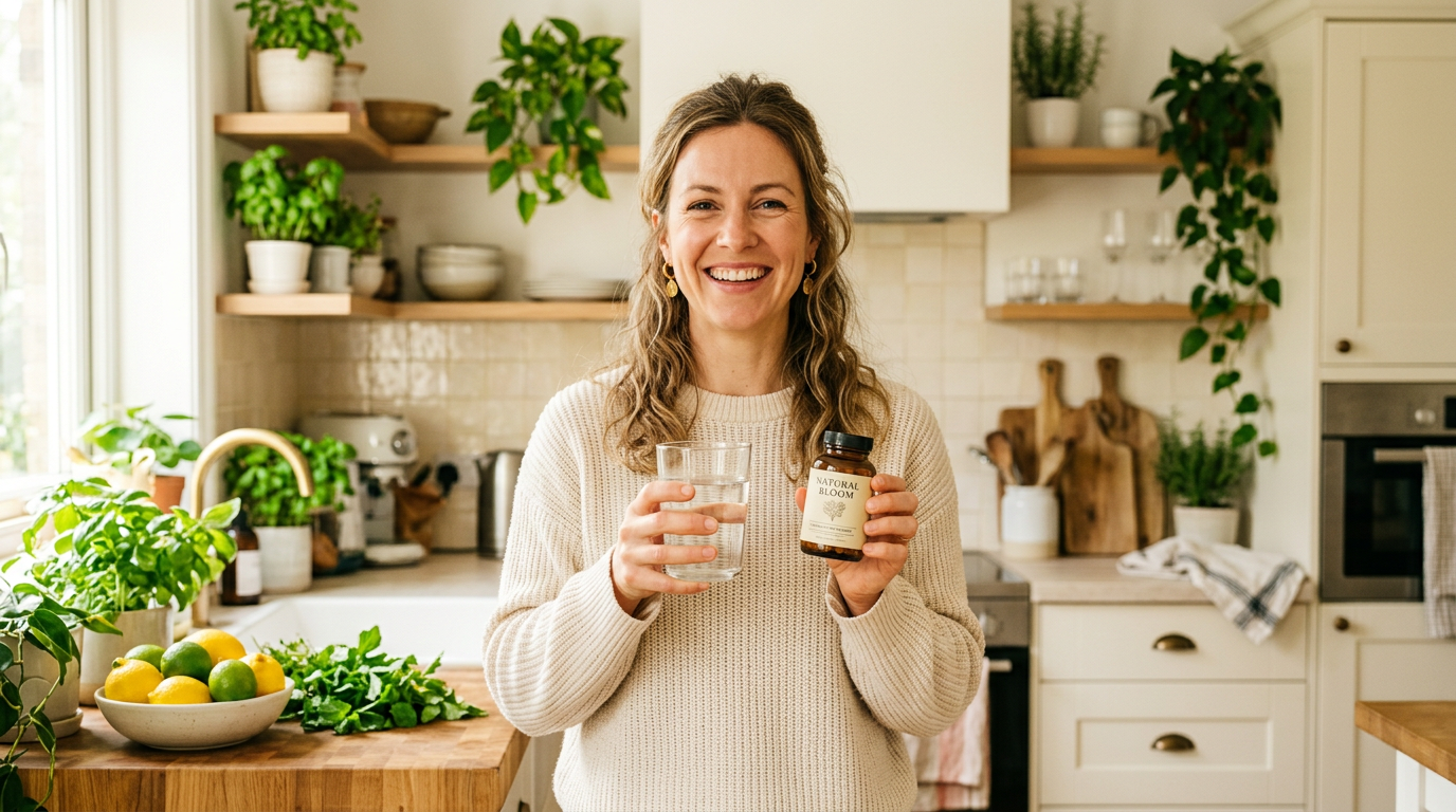 Digestive wellness ingredients arranged on a cream table